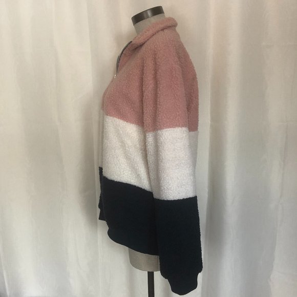 Fluffy Pink and Blue Pullover Coat - Picture 3 of 6